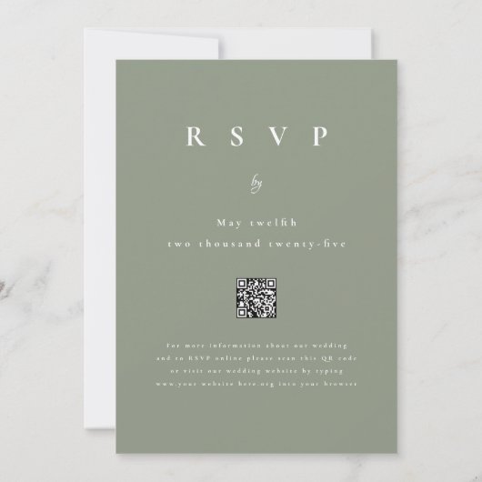 Moderne Winter Forest QR Code Sage Green Wedding Kaart (Achterkant)