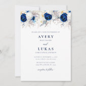 Moderne Winter Foto Blauw & Wit Bloemen Bruiloft Kaart (Voorkant)