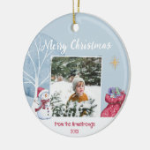 Moderne Winter Foto Familie Illustratie Kerstmis Keramisch Ornament (Links)