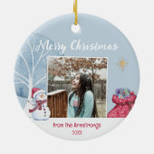 Moderne Winter Foto Familie Illustratie Kerstmis Keramisch Ornament (Achterkant)