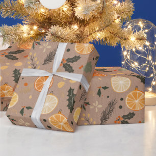 Moderne Winter Gedroogde Citroen Kraft  Cadeaupapier