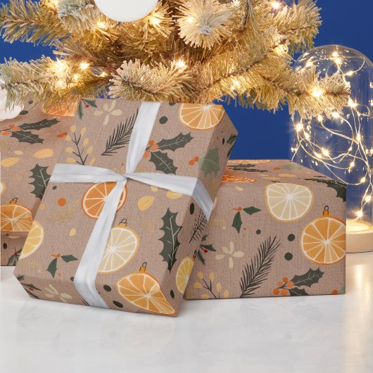 Moderne winter gedroogde citrus kraft cadeaupapier (Feestdagen)