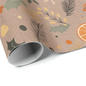 Moderne winter gedroogde citrus kraft cadeaupapier (Rol Hoek)