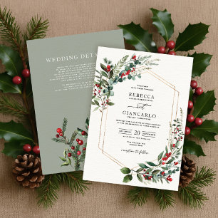 Moderne Winter Greenery Kerst bessen bruiloft Kaart
