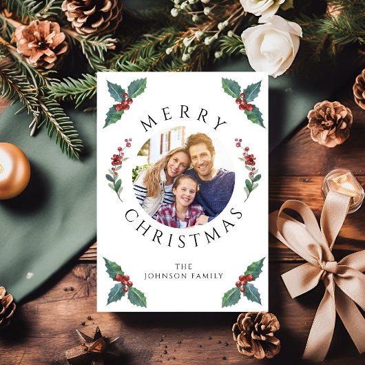 Moderne winter groen Kerstmis Foto Feestdagenkaart
