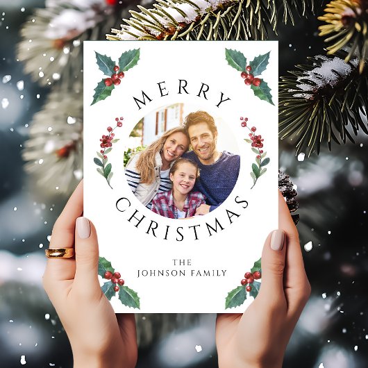 Moderne winter groen Kerstmis Foto Feestdagenkaart
