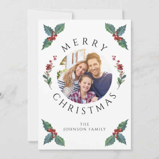 Moderne winter groen Kerstmis Foto Feestdagenkaart (Voorkant)