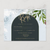 Moderne winter groene bloemen bruiloft gouden teks briefkaart (Voorkant)