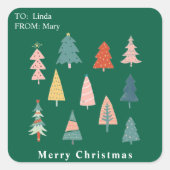 Moderne Winter Groene Kerstbomen Vakantie Vierkante Sticker (Voorkant)