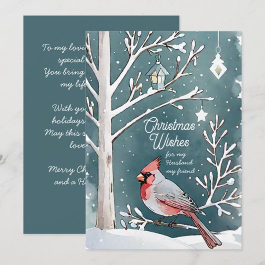 Moderne Winter Kardinaal Man Vriend Kerstmis Feestdagenkaart (Voorkant / Achterkant)