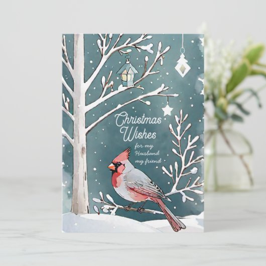 Moderne Winter Kardinaal Man Vriend Kerstmis Feestdagenkaart (Staand voorkant)