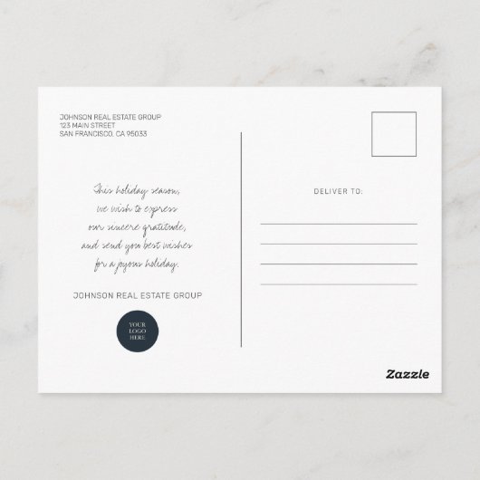 Moderne Winter Kerststad Business Briefkaart (Achterkant)
