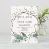 Moderne winter natuur krans waterverf bruiloft kaart (Staand voorkant)