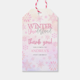 Moderne Winter ONEderland Roze Meisje 1e Verjaarda Cadeaulabel