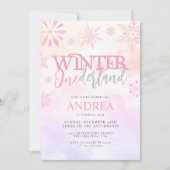 Moderne Winter ONEderland Roze Meisje 1e Verjaarda Kaart (Voorkant)