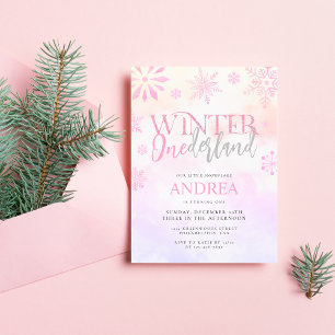 Moderne Winter ONEderland Roze Meisje 1e Verjaarda Kaart