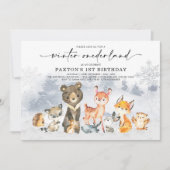 Moderne Winter Onederland Woodland Forest Verjaard Kaart (Voorkant)