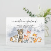 Moderne Winter Onederland Woodland Forest Verjaard Kaart (Staand voorkant)