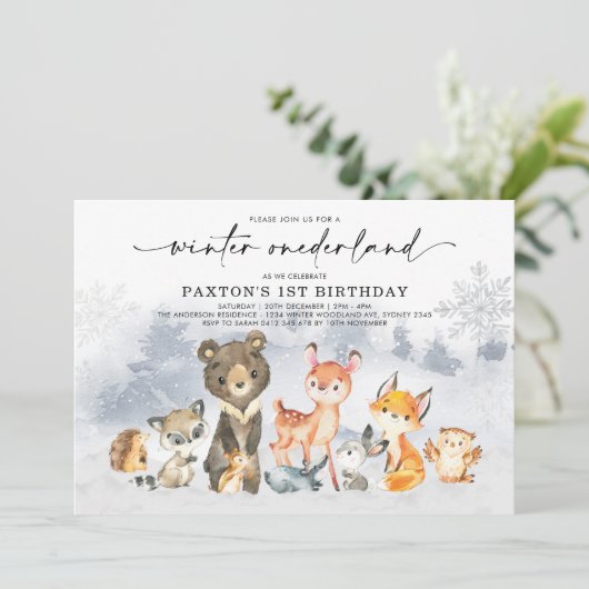 Moderne Winter Onederland Woodland Forest Verjaard Kaart (Staand voorkant)