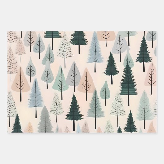 Moderne Winter Pastel Sneeuwman Vossen & Bomen Gro Inpakpapier Vel (Voorkant 3)