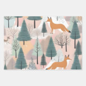 Moderne Winter Pastel Sneeuwman Vossen & Bomen Gro Inpakpapier Vel (Voorkant 2)