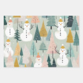 Moderne Winter Pastel Sneeuwman Vossen & Bomen Gro Inpakpapier Vel (Voorkant)