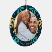 Moderne Winter Pattern Blue Kerstfoto Keramisch Ornament (Rechts)