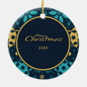 Moderne Winter Pattern Blue Kerstfoto Keramisch Ornament (Achterkant)