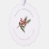 Moderne Winter Pine Branch & Berries Foto Ornament Kaart (Links)