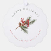 Moderne Winter Pine Branch & Berries Foto Ornament Kaart (Voorkant)