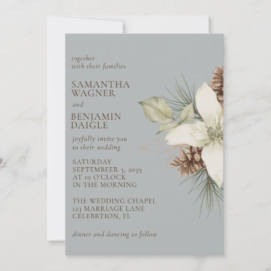 Moderne Winter Pine Grijs Elegante bruiloft Kaart (Voorkant)