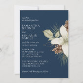 Moderne Winter Pine Marine Blauw Elegante Huwelijk Kaart (Voorkant)