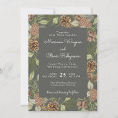 Moderne Winter Pine Stone Grey Elegant Huwelijk Kaart (Voorkant)