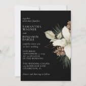 Moderne Winter Pine Zwart-wit Elegante Huwelijk Kaart (Voorkant)