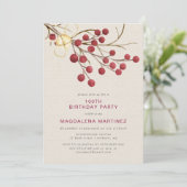 Moderne Winter Red Berry 100ste Verjaardagsfeest Kaart (Staand voorkant)