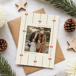 Moderne Winter Rode Strik Familie Foto Kerstmis Feestdagenkaart