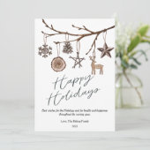 Moderne winter roestige platte dennenboom feestdagenkaart (Staand voorkant)