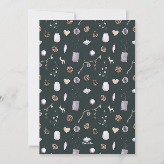 Moderne winter roestige platte dennenboom feestdagenkaart (Achterkant)