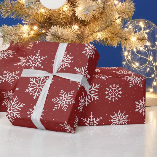 Moderne winter sneeuwvlok donker kerst rood vakant cadeaupapier (Feestdagen)