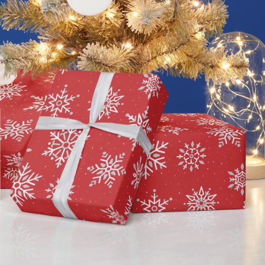 Moderne winter sneeuwvlok kerst rode vakantie cadeaupapier (Feestdagen)