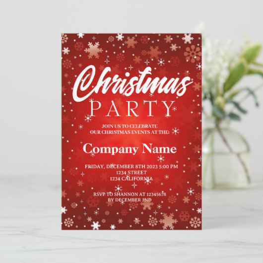 Moderne winter sneeuwvlok rood wit kerstfeest kaart (Staand voorkant)