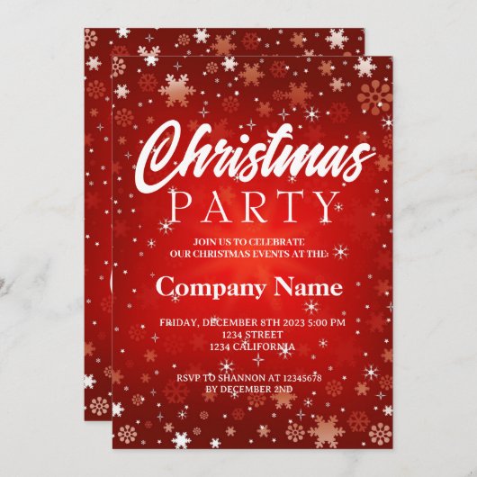 Moderne winter sneeuwvlok rood wit kerstfeest kaart (Voorkant / Achterkant)