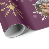 Moderne Winter Sneeuwvlokken Foto Bourgogne Kerstm Cadeaupapier (Rol Hoek)