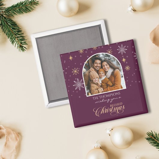 Moderne Winter Sneeuwvlokken Foto Bourgogne Kerstm Magneet