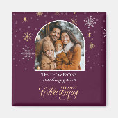 Moderne Winter Sneeuwvlokken Foto Bourgogne Kerstm Magneet (Voorkant)