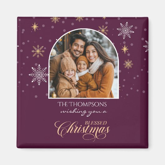 Moderne Winter Sneeuwvlokken Foto Bourgogne Kerstm Magneet (Voorkant)