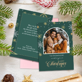 Moderne Winter Sneeuwvlokken Foto Groene Kerstmis Feestdagenkaart