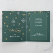 Moderne Winter Sneeuwvlokken Foto Groene Kerstmis Kaart (Binnen)