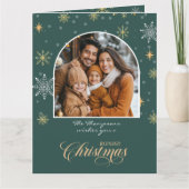 Moderne Winter Sneeuwvlokken Foto Groene Kerstmis Kaart (Voorkant)