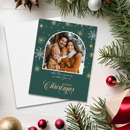 Moderne Winter Sneeuwvlokken Foto Groene Kerstmis Kaart